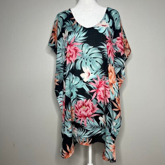 Womens Floral Beach Swim Cover Up Tropical Swimwear Kimono Tie Back Flowy Medium - Picture 1 of 9